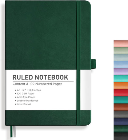RETTACY Graph Grid Paper Notebook, 192 Pages, A5 Medium Size (5.7'' x 8.3''), 5 Squares per Inch, Leather Hardcover, 100 GSM Thick Paper, for School, Students, Math, Engineering (Brown)