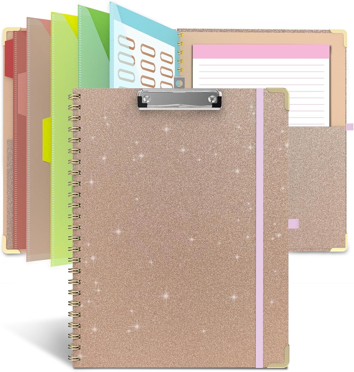 Clipboard Folio with Storage Clipboards Padfolio Notebook for Letter Size (11" x 8.5"), Pink Clipboards with 10 Pockets and 5 Folders Nursing Teacher School Essentials (Stay Positive)