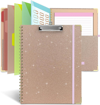 Clipboard Folio with Storage Clipboards Padfolio Notebook for Letter Size (11" x 8.5"), Pink Clipboards with 10 Pockets and 5 Folders Nursing Teacher School Essentials (Stay Positive)