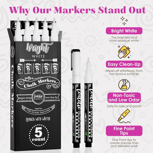 Loddie Doddie Liquid Chalk Markers - 8-Pack, 6mm Dual Tips - Chalk Markers for Blackboard & Chalkboard Paint - Washable Window Pens for Glass - Erasable Pens