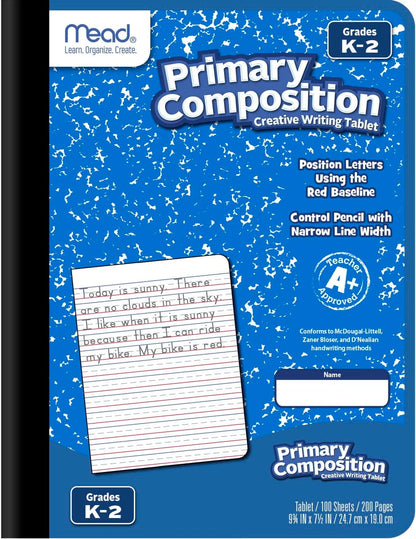 Mead Primary Composition Book, Primary Ruled Journal, Grades K-2, 7-1/2" x 9-3/4", 100 Sheets, Blue Marble (09902)