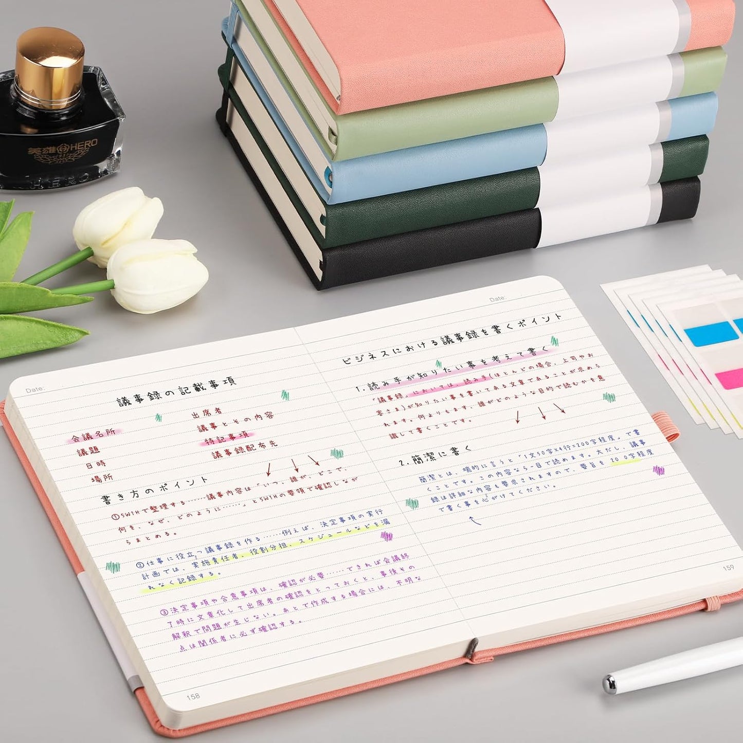 AHGXG 8.5''×11'' Notebook College Ruled - Large A4 Notebook Lined Journal - 320 Pages Thick Journal for Writing, 100gsm Thick Paper, Leather Softcover, for Work School - Black