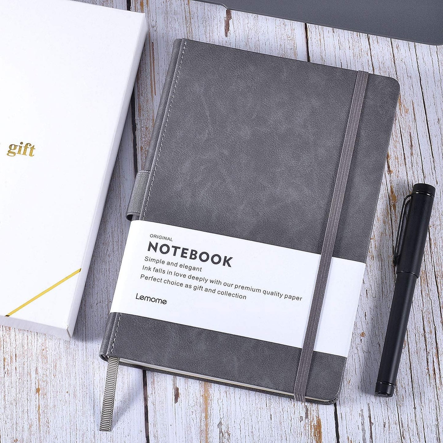 Lemome Thick Classic Notebook with Pen Loop A5 College Ruled Hardcover Writing Notebook with Pocket + Page Dividers Gifts, Banded, Large, 180 Pages, 8.4 x 5.7 in