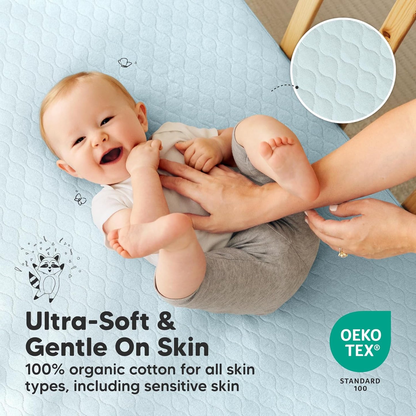 2-Pack Waterproof Crib Mattress Protector Cover Fitted - Quiet Baby Crib Mattress Pad Sheets, 52" x 28" Soft Quilted Cotton Baby Sheet, Machine Washable, Easy Fit, Durable (Soft White/Mavy)