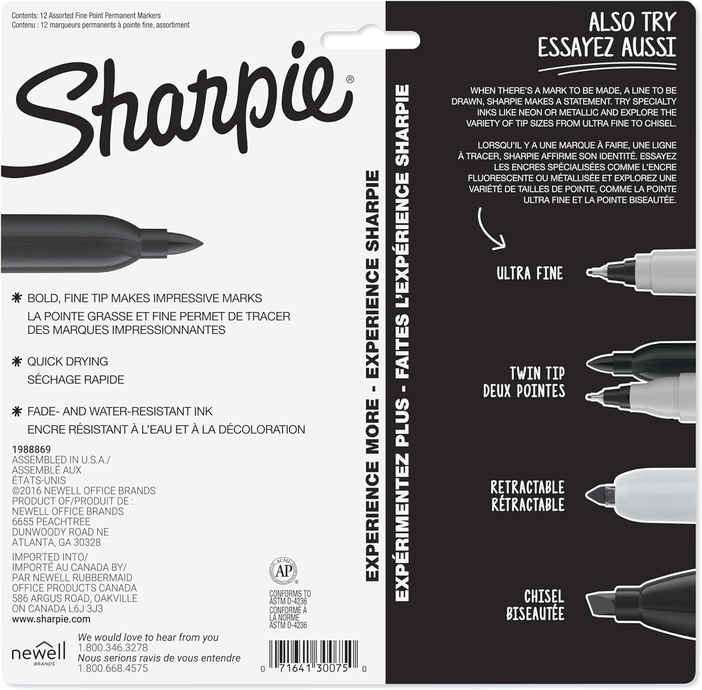 Sharpie Permanent Markers, Fine Tip, 12 Count - Quick Drying, Fade Resistant, Arts & Crafts, Desk, Office Supplies