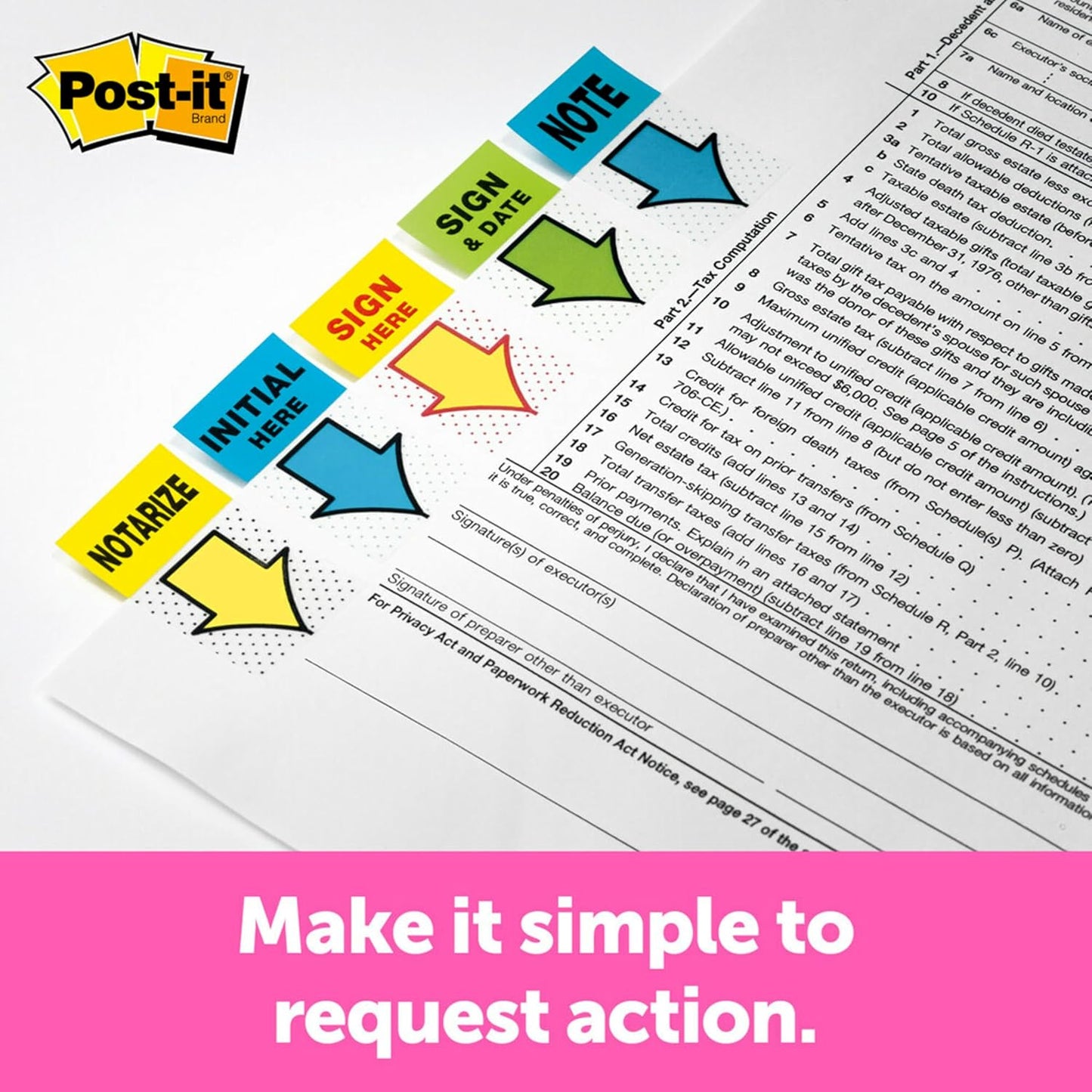 Post-it Message Flags, Sign Here 1 in. x 1.7 in., One Dispenser with 200 -Count Red Sticky Tabs Per Dispenser, Removable Page Markers to Mark Tax, Real Estate, and Legal Documents (200 Flags Total)