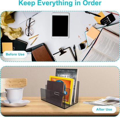 Boloyo Acrylic File Holder,1PC 2 Sections Rainbow File Organizer Mail Letter Sorter Desktop Folder Holder for Home Office School Envelope Bill Filling Paper Document