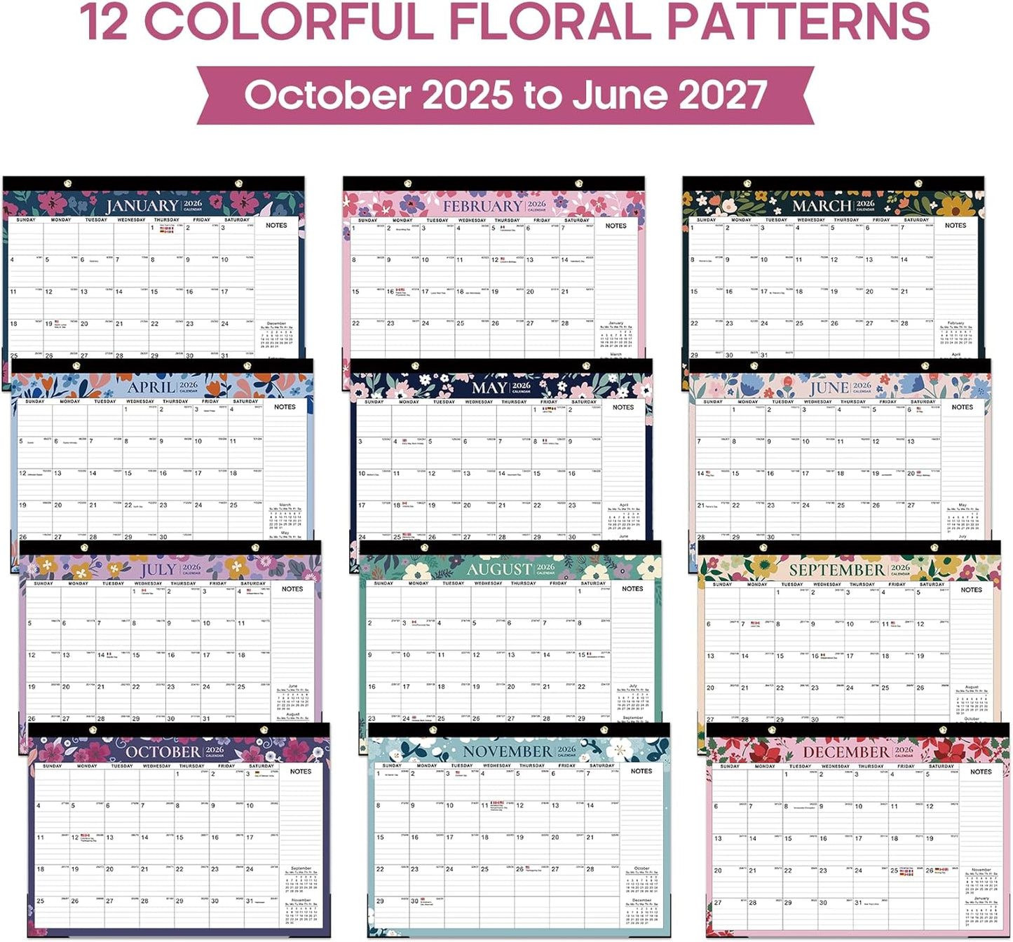 Desk Calendar 2026-2027, 21-Month Calendar Runs Until June 2027, Large 17" x 12" Monthly Desktop & Wall Calendar for Home & Office - Floral