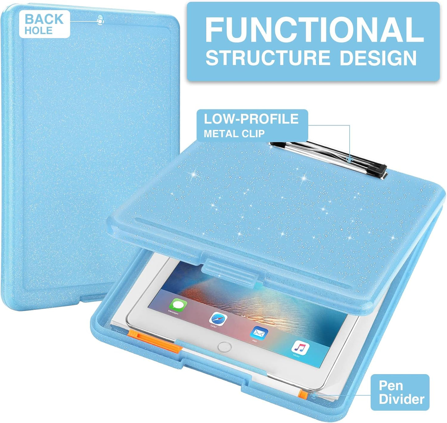 Sooez Clipboard with Storage, Plastic Storage Clipboards with Low Profile Clip, Nursing Clip Boards Foldable, Hanging Clipboard Case for Work, Teacher, Classroom Must Haves, Office School Supplies