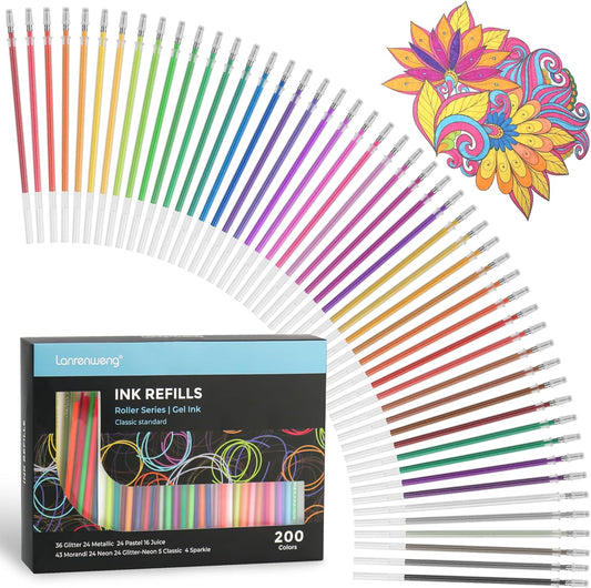 400 Pack Gel Pens for Adult Coloring Books, 200 Colored Gel Pen Include 200 Refills with 40% More Ink,Glitter Gel Pens Set for Coloring Books Drawing Journaling Scrapbook Art Supplies