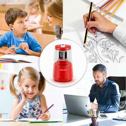 JARLINK Electric Pencil Sharpener, Heavy-Duty Helical Blade to Fast Sharpen, Auto Stop for No.2/Colored Pencils(6-8mm), AC Adapter/Battery Operated in School Classroom/Office/Home (Black)