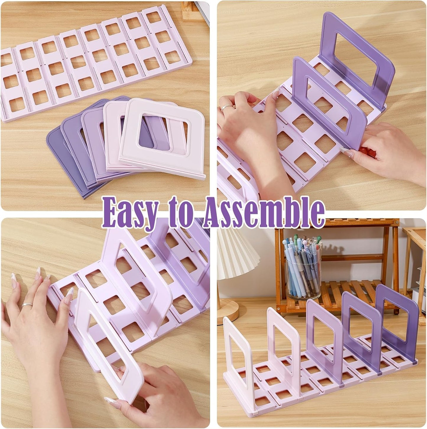 BAYTORY Gradient Desk File Holder, Vertical File Organizer with Adjustable Dividers, Desktop Book Organizer, Binder Shelf for Office Desk (4 Slots, Pink)