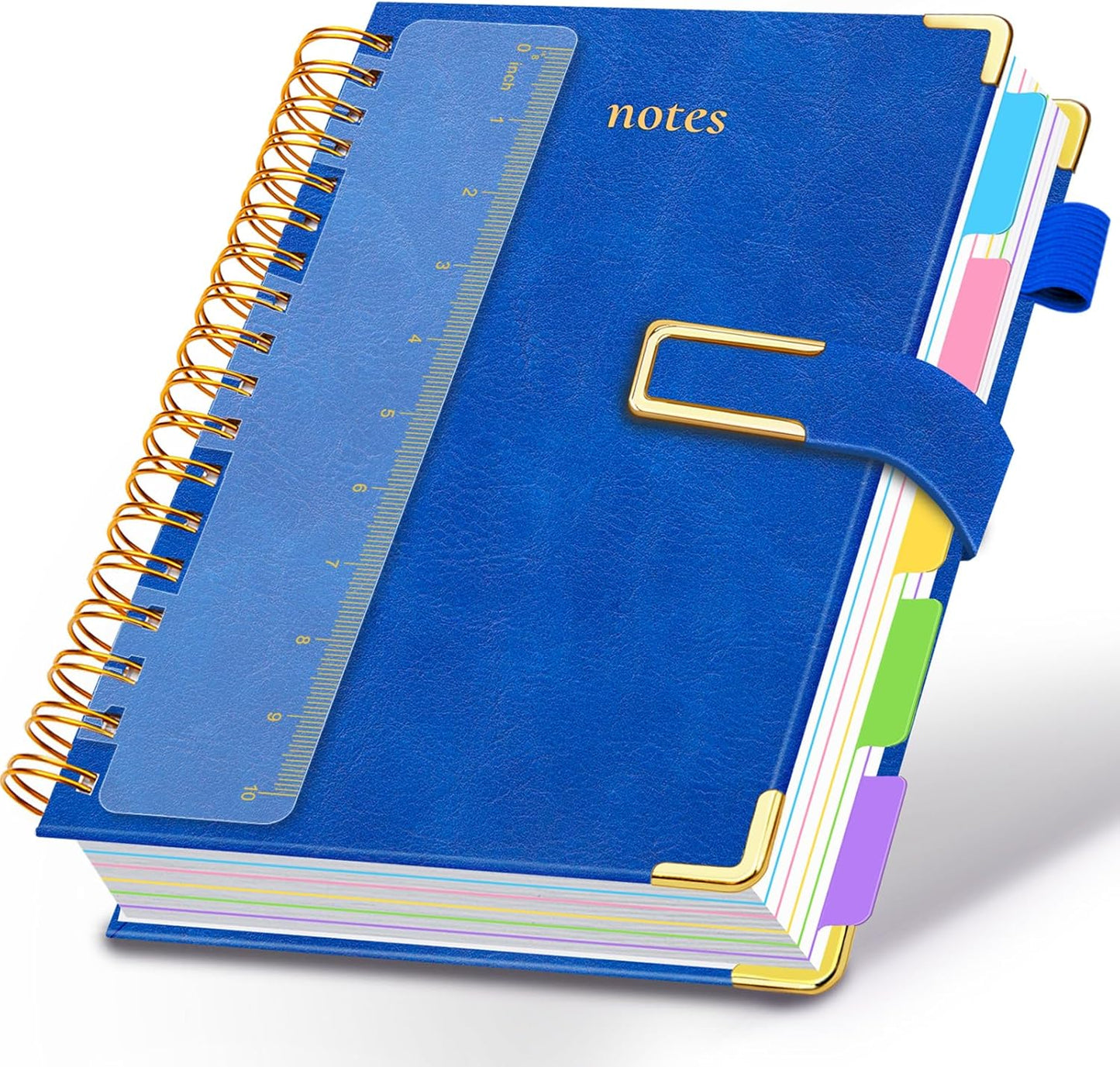 Hardcover Spiral Notebook College Ruled, 8"x10" Leather Journal Notebook with Magnetic Closure, 300 Pages 5 Subject Notebook with Dividers Tabs Journal for Women Men, Work, School(Rose Red)