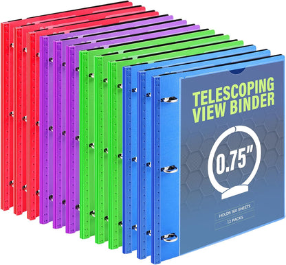 WOT I 1 Inch Telescoping 3 Ring Binder 4 Pack, Expandable Flexible Binder with Customizable Front Cover & Clear Catalog Pocket, Holds 225 Sheets, School Office Supplies, White