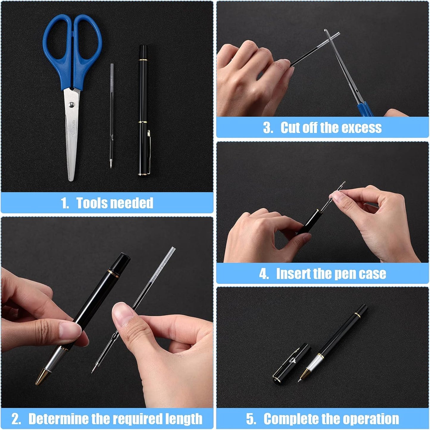 Outus 30 Pieces 0.7 mm Retractable Pen Refills Replacement Ballpoint Pen Refills Black and Blue Ink Pen Refills for Retractable Pen Office School Supplies, 107 mm in Length
