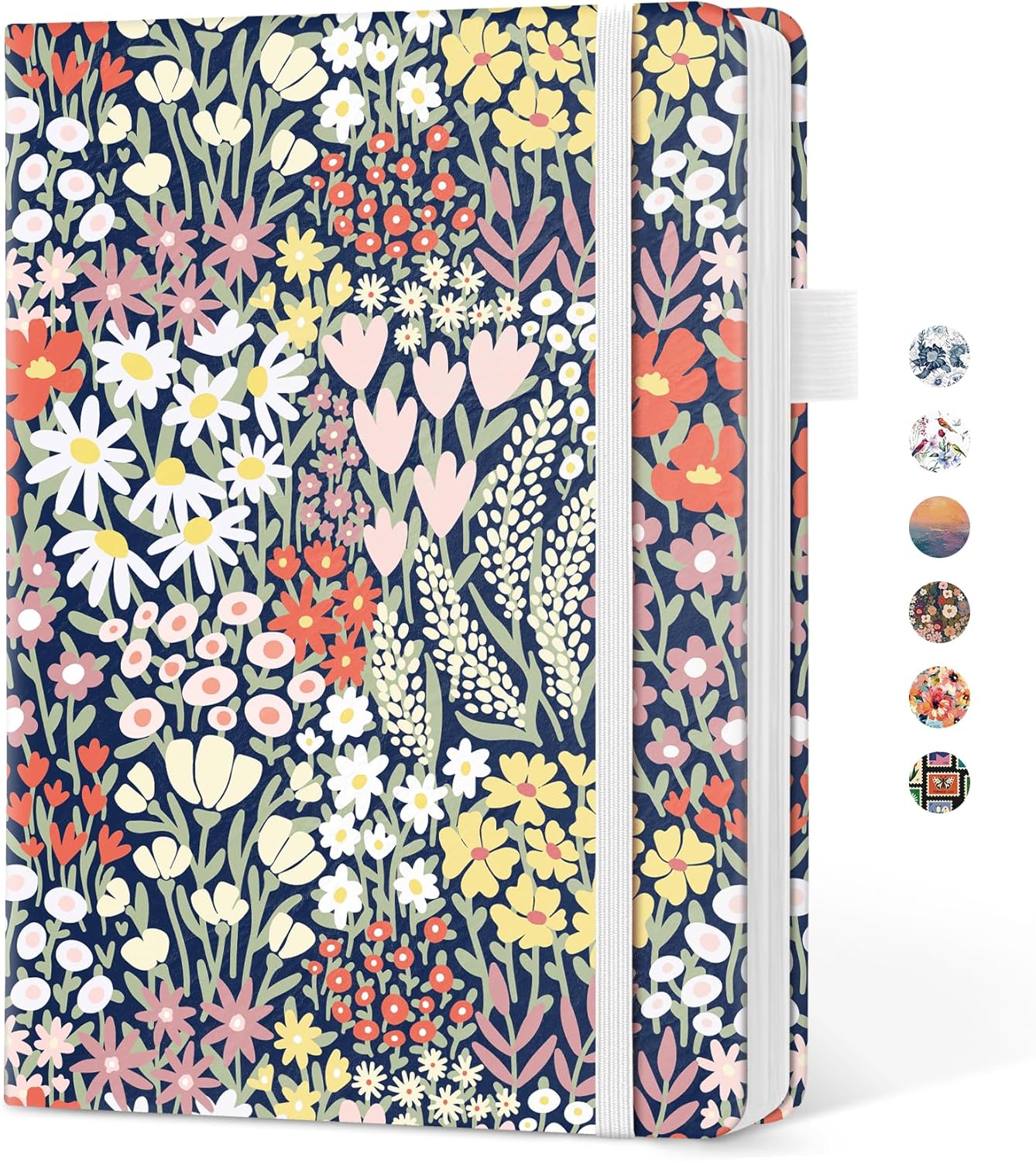Taja Pretty Lined Journal for Women, Aesthetic Cute Hardcover Leather Journal for Writing, A5 College Ruled Notebook for Work & Note Taking, Perfect for Office School Home, 160 Pages, Meadow Flowers