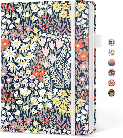 Taja Pretty Lined Journal for Women, Aesthetic Cute Hardcover Leather Journal for Writing, A5 College Ruled Notebook for Work & Note Taking, Perfect for Office School Home, 160 Pages, Meadow Flowers