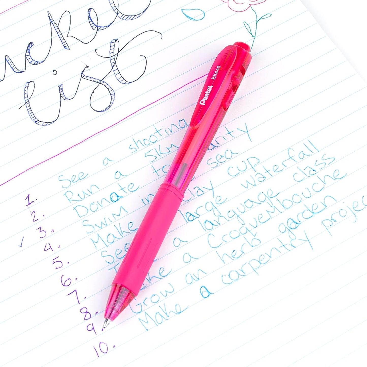 Pentel Wow! Retractable Ballpoint Pen, (1.0mm), Medium Line, Pink Ink, Box of 12 (BK440-P)