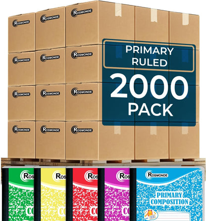 Rosmonde 12 Pack Primary Composition Notebooks, 200 Pages (100 Sheets), Primary Ruled Composition Notebook, 9-3/4" x 7-1/2", Grades K-2, Writing Dotted Lined, Assorted, Colors May Repeat