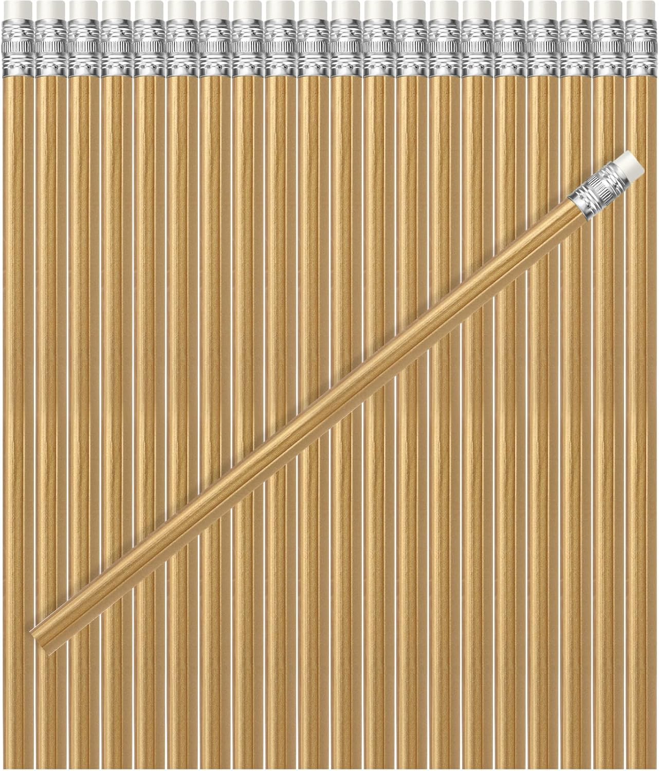 TecUnite 60 Pcs HB Pencils #2 Unsharpened Wood Cased Pencils with Eraser Hexagonal Pencil Cute Graphite No 2 Pen for Adults Gifts Exam School Office Sketching Learning (Wood Color, Silver)