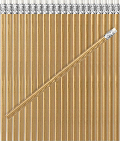 TecUnite 60 Pcs HB Pencils #2 Unsharpened Wood Cased Pencils with Eraser Hexagonal Pencil Cute Graphite No 2 Pen for Adults Gifts Exam School Office Sketching Learning (Wood Color, Silver)