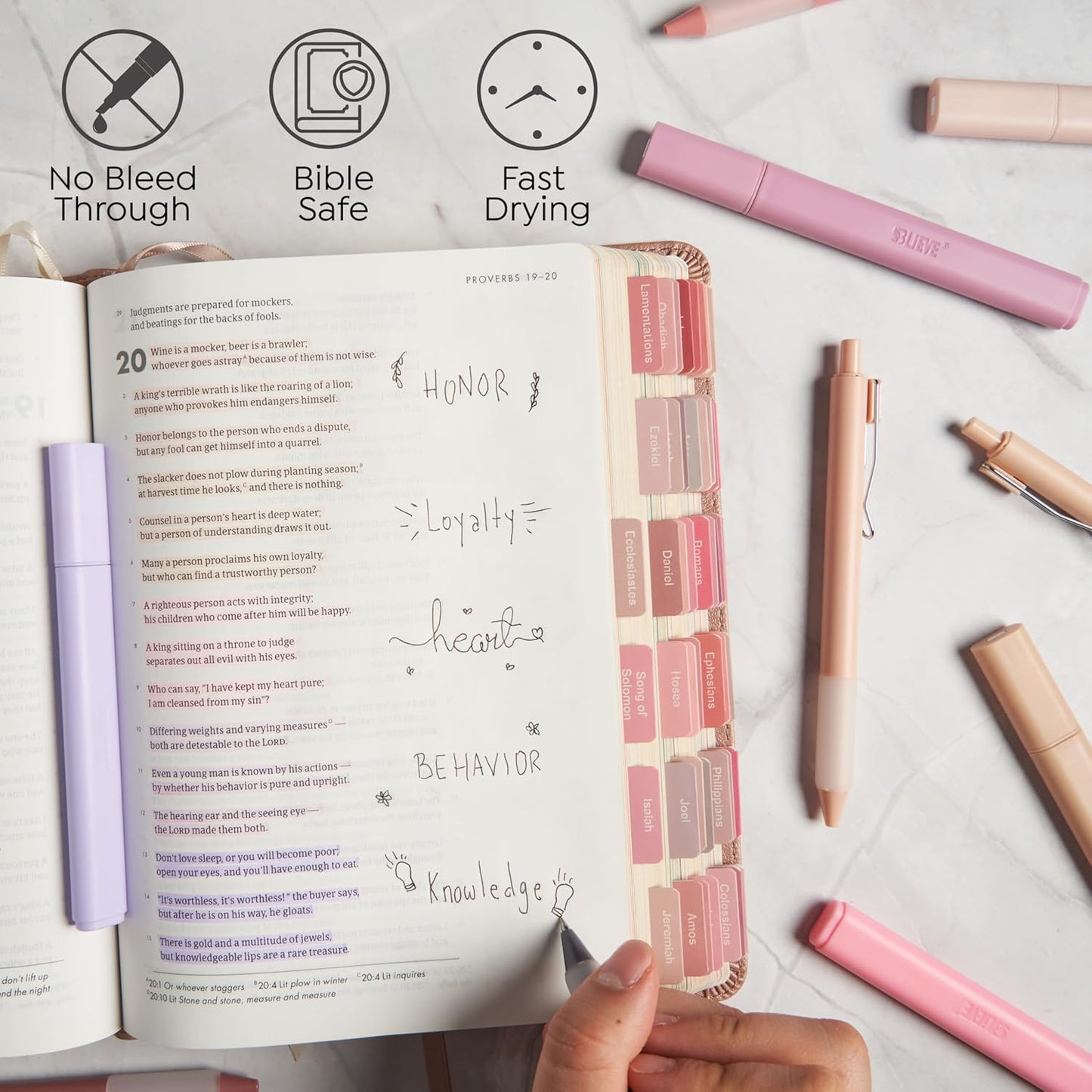 BLIEVE - Aesthetic Highlighters and Gel Pens With Soft Ink and Chisel Tip, Bible Highlighters and Pens No Bleed, Dry Fast Easy to Hold, for Bible Journaling Planner School Supplies (MORANDI)