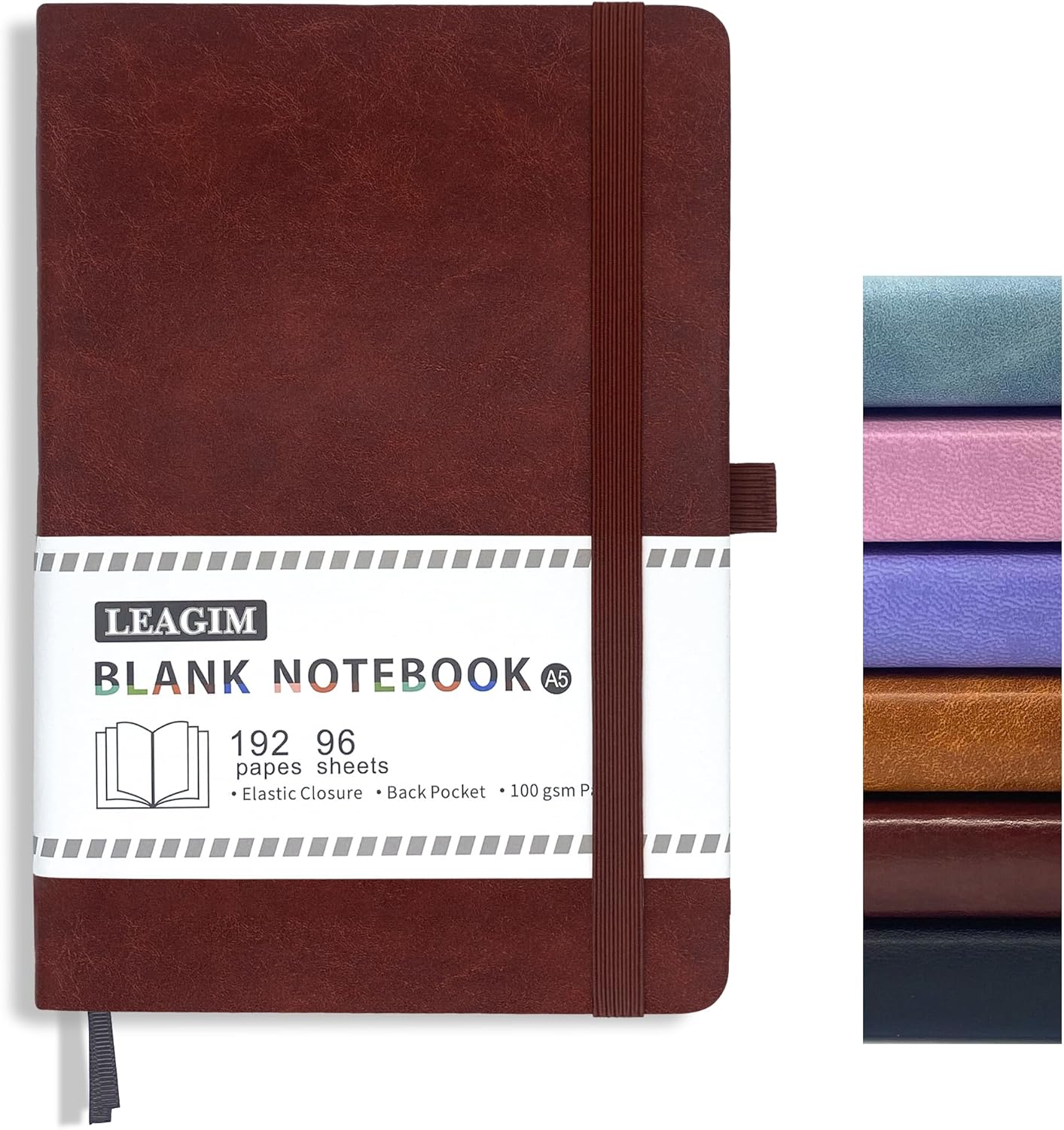 Blank Journal Notebook, A5, 192 Pages 100 GSM Thick Sketch Book for Women Men, Hardcover Leather Unlined Journaling for Work, Notebooks for Writing, 5.8 inches x 8.5 inches (Black)