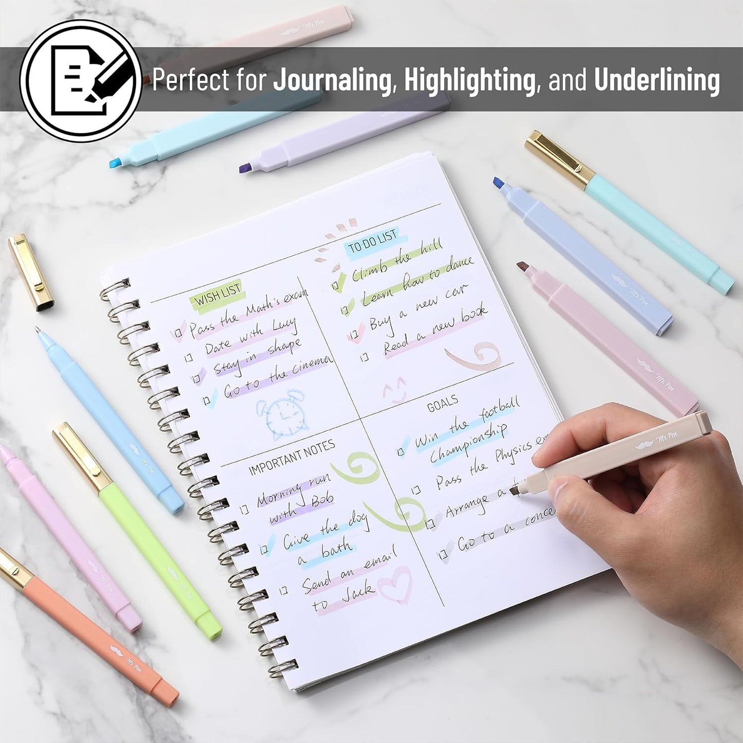 Mr. Pen- Aesthetic Highlighters and Ballpoint Pens No Bleed, 12 Pack, Pastel Colors, Bible Highlighters and Pens No Bleed, Fast Dry and No Smear for Bible Journaling, Planner, School Supplies
