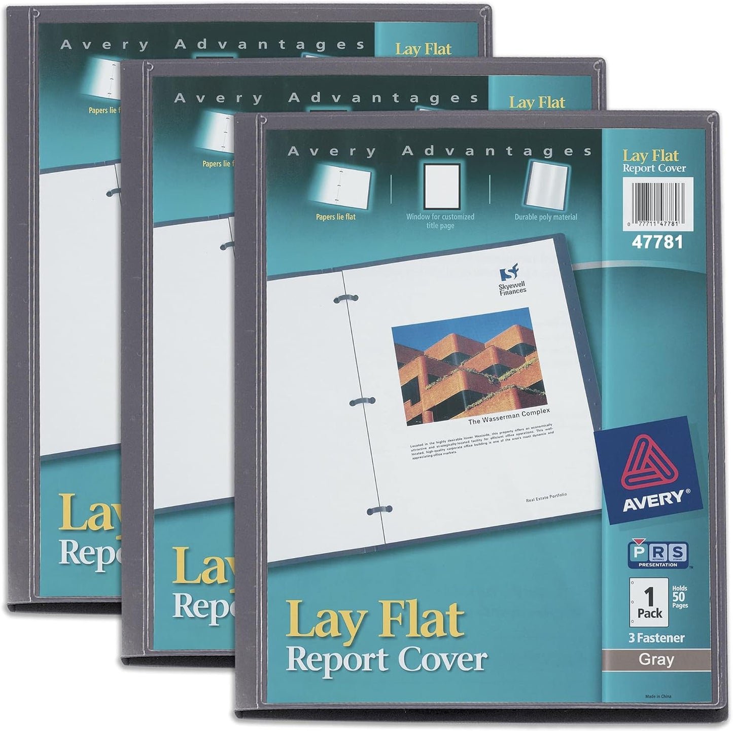 Avery Lay Flat Report Cover with 3 Plastic Fasteners, Clear Front Window, Holds up to 50 Sheets, 1 Gray Cover (47781)
