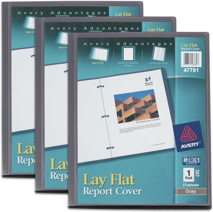 Avery Lay Flat Report Cover with 3 Plastic Fasteners, Clear Front Window, Holds up to 50 Sheets, 1 Gray Cover (47781)