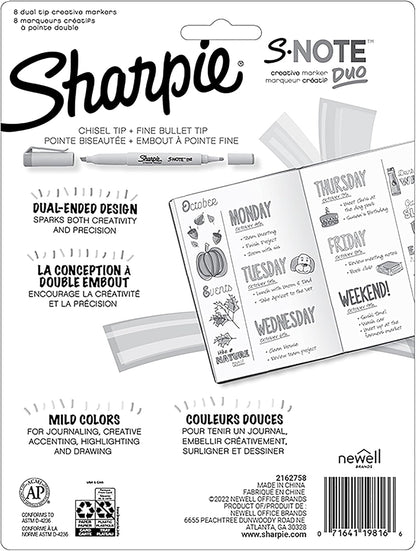 Sharpie S-Note Duo Dual-Ended Creative Highlighters 8/Pkg-Assorted Colors -2154173