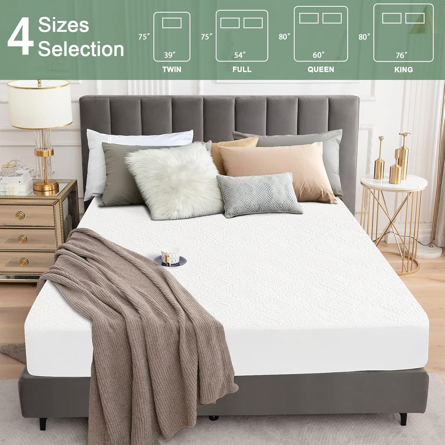 Sufdari Mattress Protector,Waterproof 18" Deep Pocket Mattress Cover Fitted Sheet Style with Elastic Rubber Band,Washable and Easy Care-Black,Queen