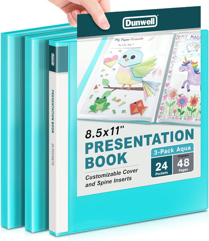 Dunwell Presentation Binder 24-Pocket, Displays 48 Pages, 8.5x11 Portfolio Binder with Plastic Sleeves, Storage and Organizer for Documents, Certificates, Projects, Photos (3 Pack, Black)