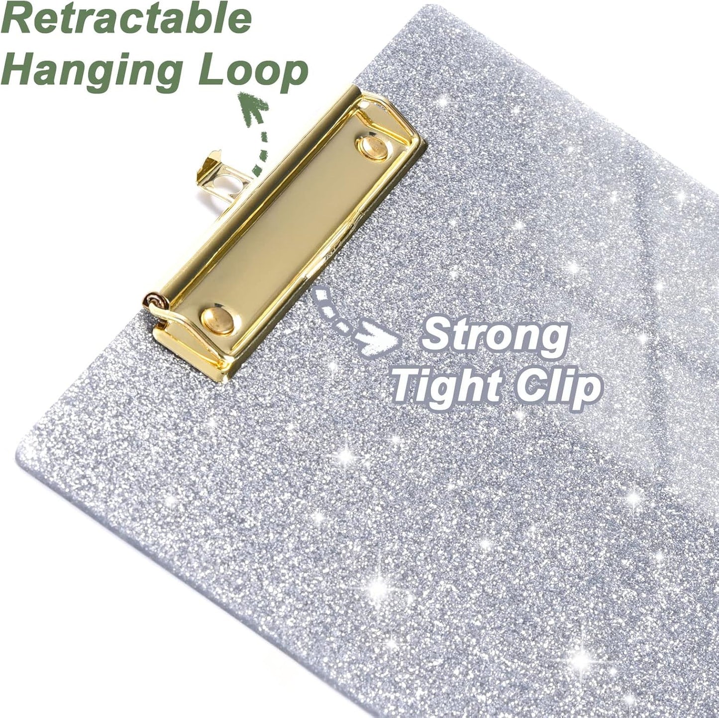 Rimilak Acrylic Glitter Clipboards, Sparkly Board with Low Profile Gold Clip, Designed for Classroom School and Office Use, A4 Letter Size 9 x 12.5 in, Pink