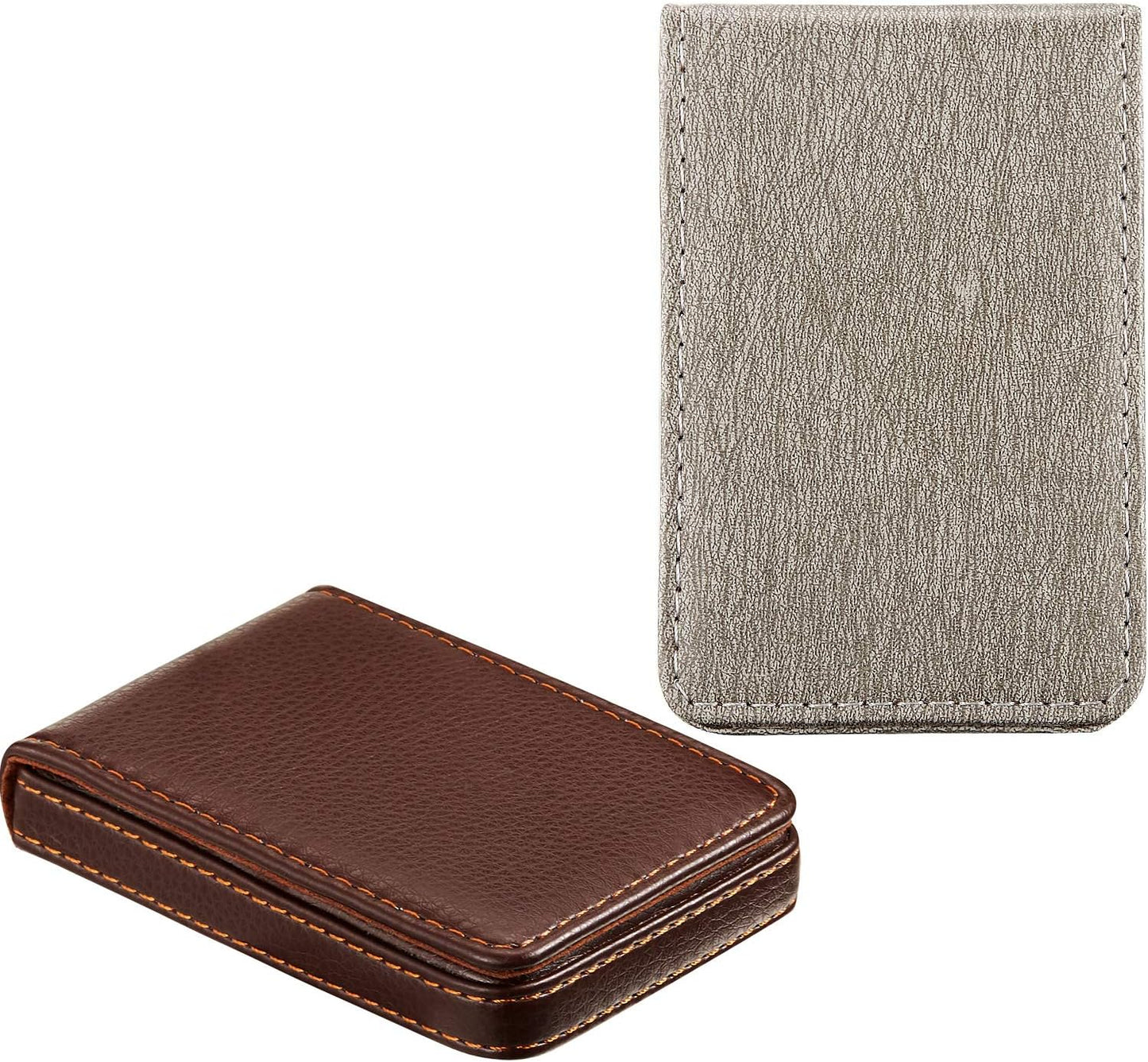 Outus 2 Pieces Business Card Holder, PU Leather Business Card Case Pocket Wallet with Magnetic Shut for Valentines Gift Men Women(Black and Coffee,Classic)