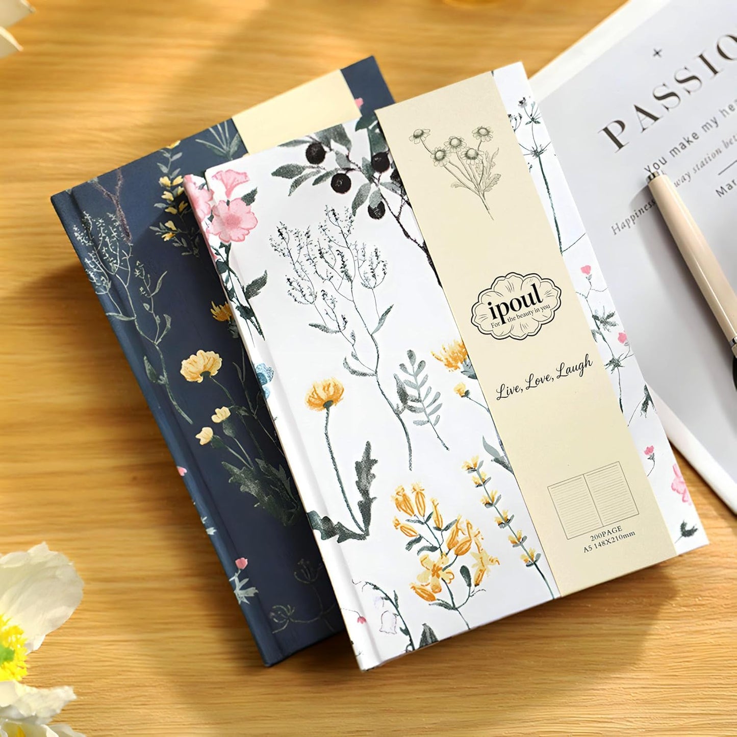 ipoul Flower Notebook, A5, 6x8, Hardcover, Lay Flat, Lined Paper, Journal for Women, Writing Notebook, Pretty, Hibiscus, Pink, Birthday Gifts for Women, Wedding Shower Gifts, Mothers Day Gift