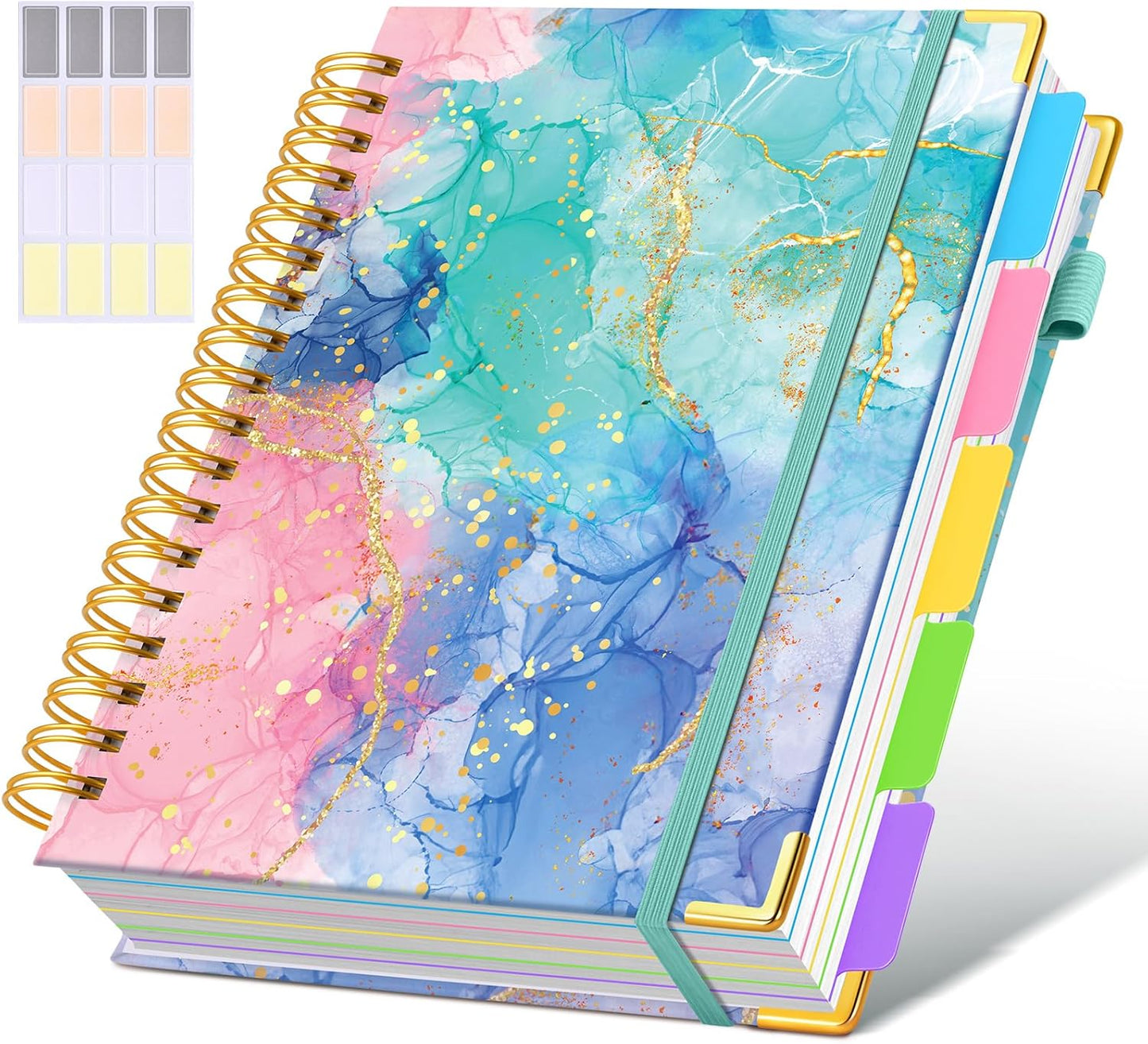 Hardcover Spiral Notebook Journal with Removable Dividers Tabs, 300 Pages Leather 5 Subject Notebook College Ruled, 8"x10" Large B5 Notebooks for Work School Note taking, Lined Journal for Women, Pink