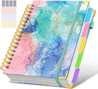 Hardcover Spiral Notebook Journal with Removable Dividers Tabs, 300 Pages Leather 5 Subject Notebook College Ruled, 8"x10" Large B5 Notebooks for Work School Note taking, Lined Journal for Women, Pink