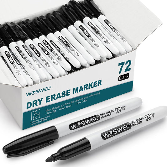 WOSWEL Dry Erase Markers Bulk, 72 Pack Black Fine Tip Whiteboard Markers