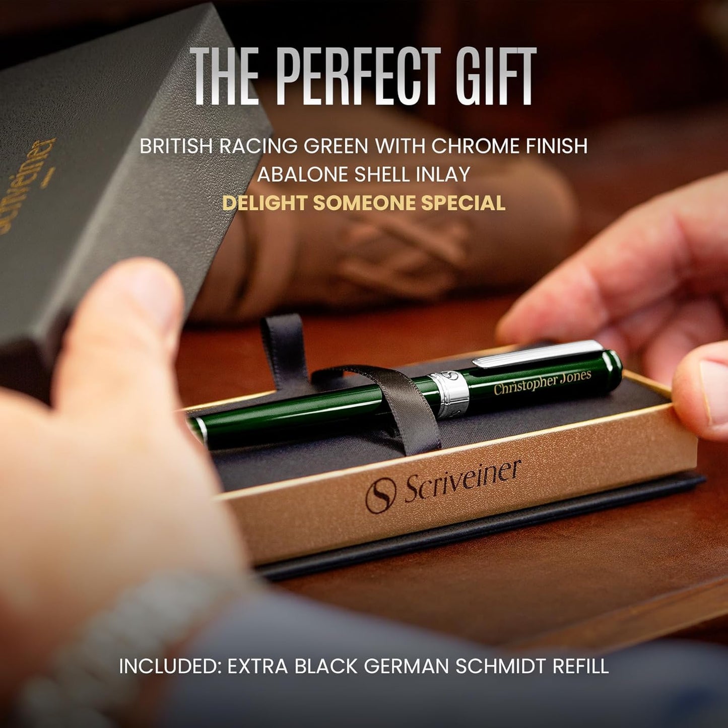 Scriveiner Midnight Blue Rollerball Pen - Stunning Blue Lacquer Luxury Pen, Chrome Finish, Schmidt Ink Refills, Men & Women, Professional, Executive Office, Nice Pen