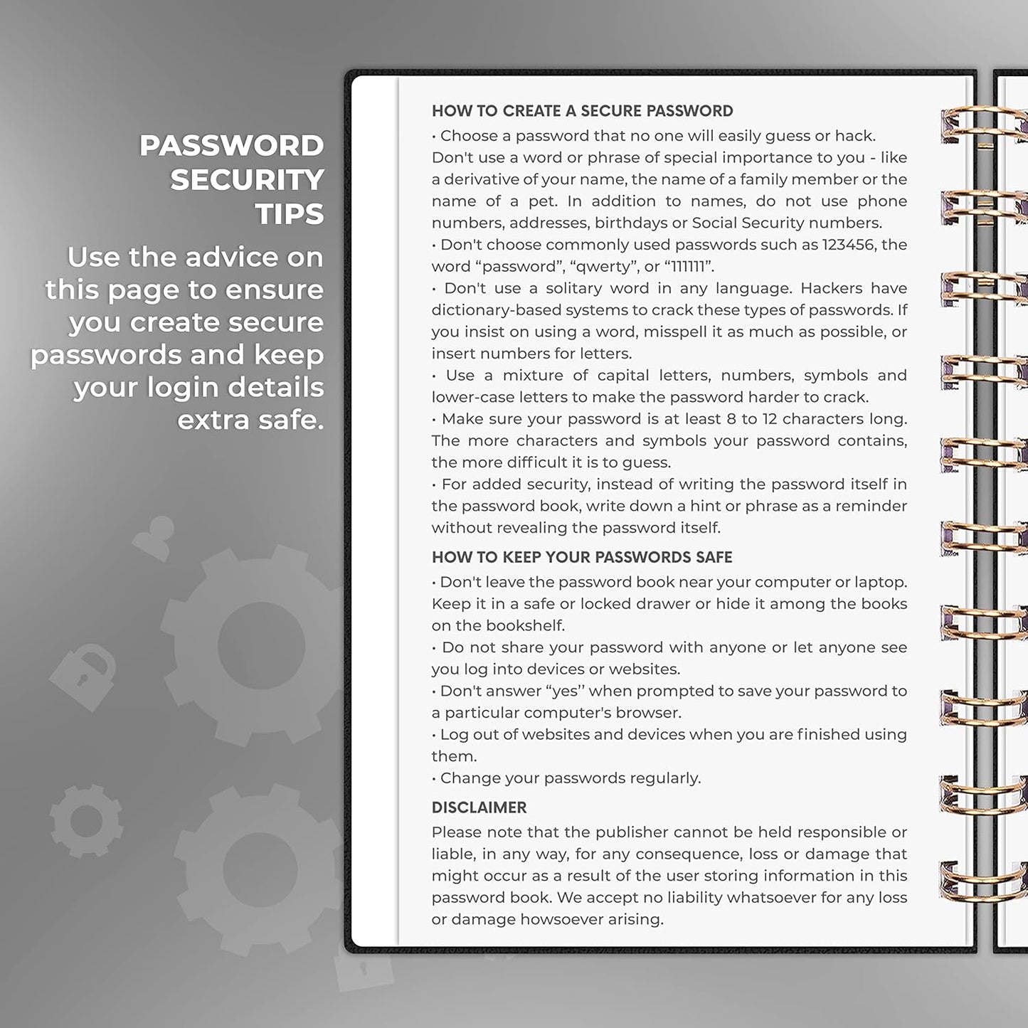 Clever Fox Password Book Spiral – Internet Address & Password Organizer with Laminated Alphabetical Tabs – Password Keeper Journal – Hardcover, Medium Size, 6.1x7.7” (Mystic Blue)