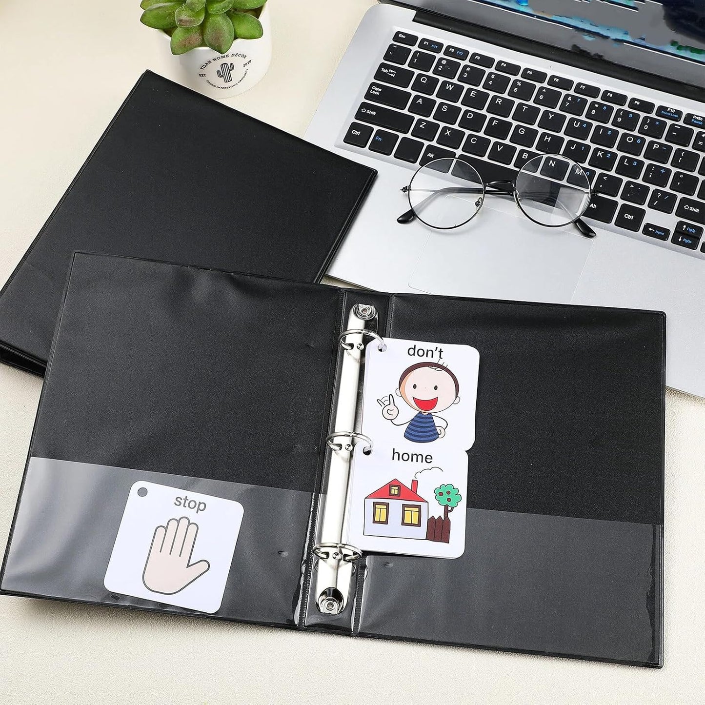 Resurhang 6 Pcs 1 Inch 3 Ring Binders 9.25 x 7.24 Inch Mini Small Black 3 Round Ring Binder with 2 Clear Pockets Fits 5 1/2 x 8 1/2 Binder Paper Pages Planner