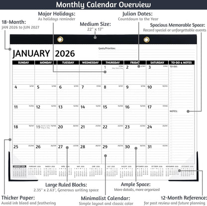 2026-2027 Desk Calendar – Run Now to MAR. 2027, 18 Monthly Desk Calendar 2026-2027 Large, 17'' x 12'', Best Desk/Wall Calendar 2026 with To-do Lists, Desk Pad, Ruled Blocks, Corner Protectors