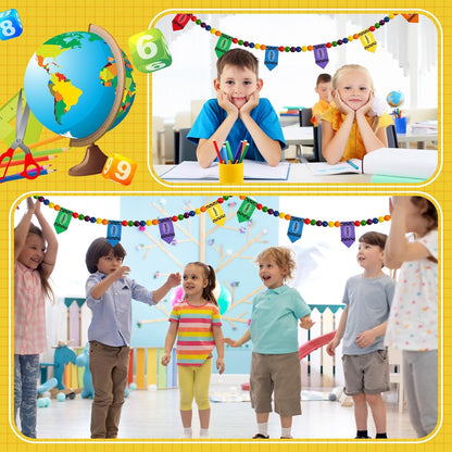 8.2 Ft Pencil Wooden Garland Graduation Yellow Pencil Banners with Cute Beads Hanging Ornaments for Kindergarten Classroom Office Home First Day of School Party Decor
