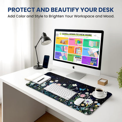 Large Mouse Pad for Desktop, Cute Desk Mat Pad Protector for Work & Gaming, Aesthetic Pretty Anti-Slip Laptop Blotter Cover for Office School Home Supplies, Wildflowers, 31.5" x 11.8"