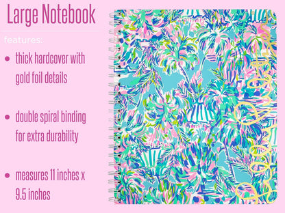 Lilly Pulitzer Large Blue Hardcover Spiral Notebook, 11" x 9.5" with 160 College Ruled Pages, Cabana Cocktail