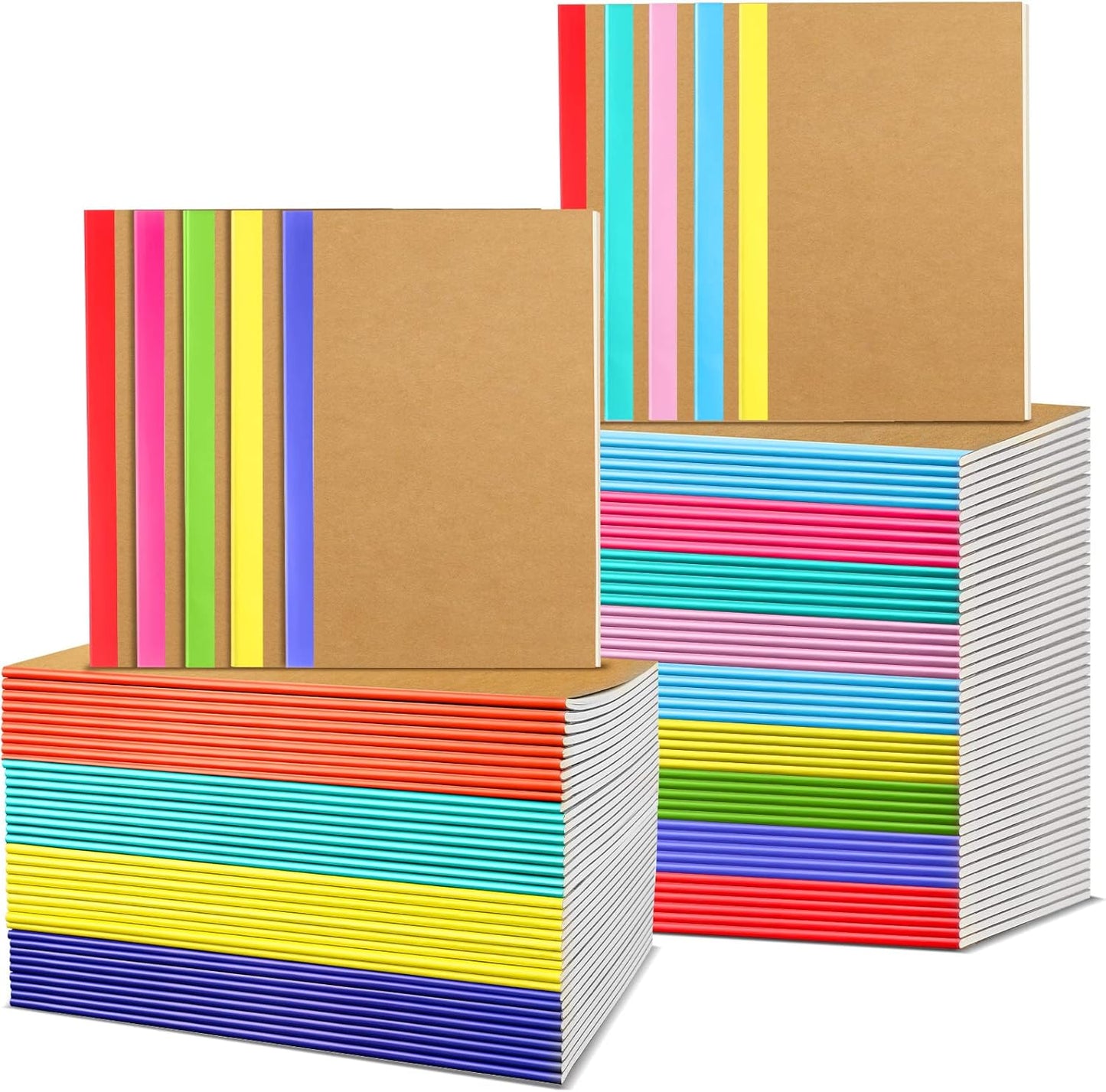 Handepo 100 Pack A5 Composition Notebooks 72 Pages/36 Sheets Ruled Lined Composition Kraft Notebooks Bulk Soft Cover Journals Travel Memo for Students Classroom Office Supplies(a5, Colourful)