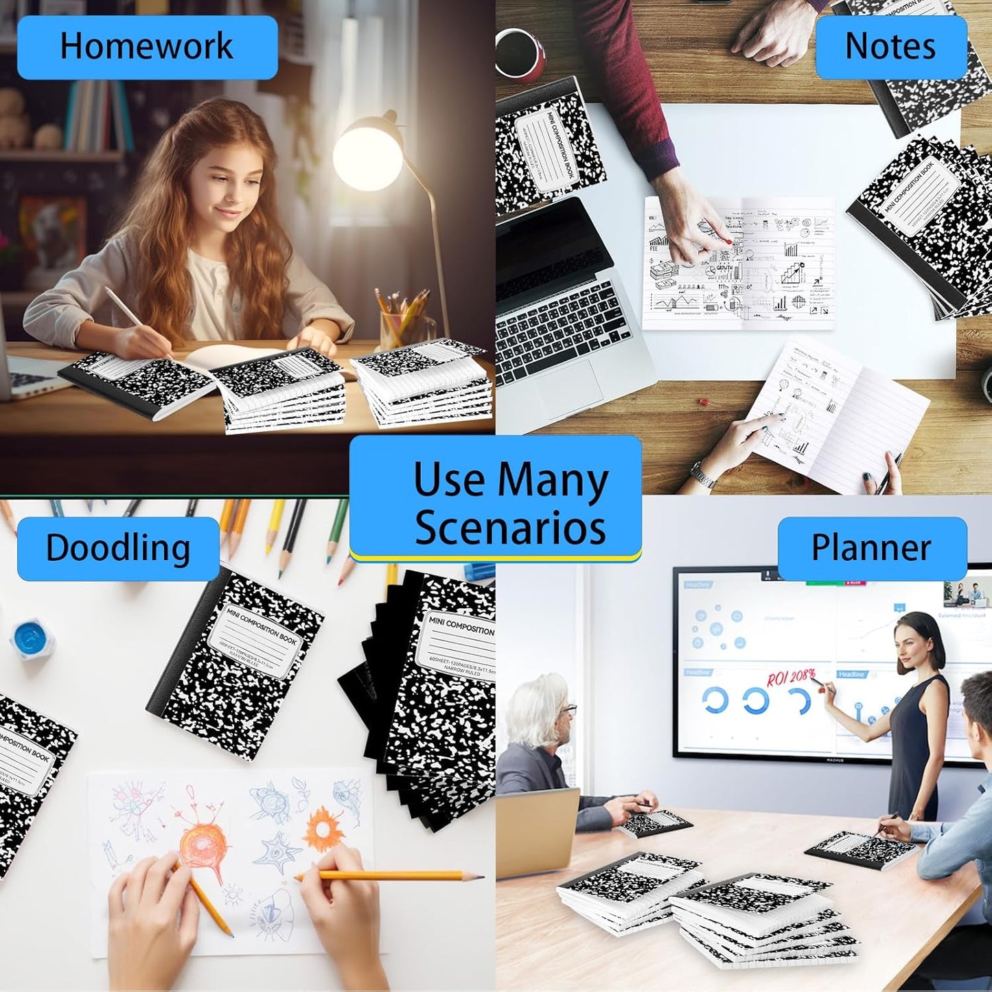 24 Pack 9.75 x 7.5 in Large Composition Notebooks Bulk 12 Color Wide Ruled Composition Books Marble Journal Notebook 60 Sheets per Book for Aldult Student College Office Back to School Supplies