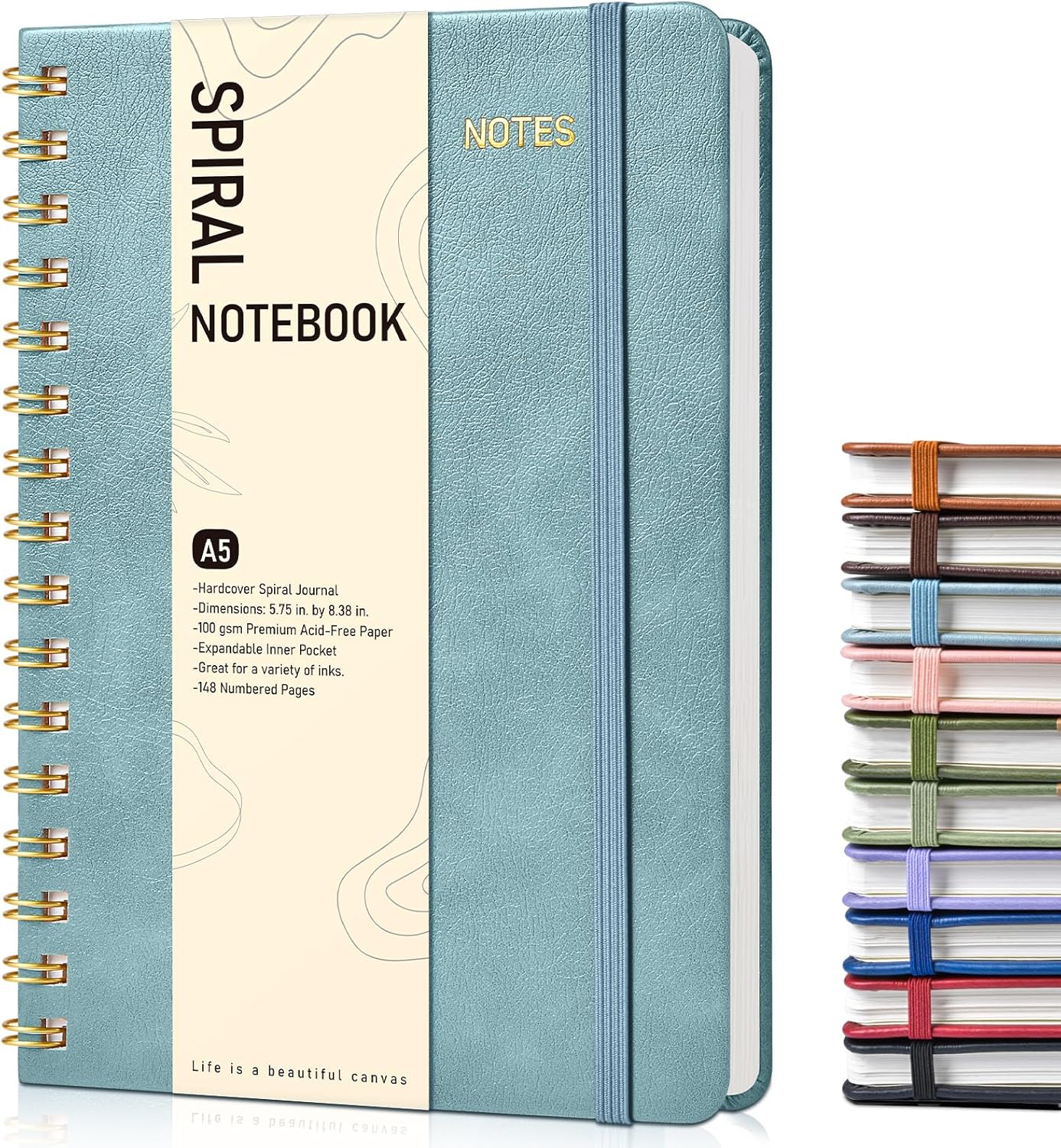 Lined Spiral Journal Notebook, A5 Hardcover Spiral Journals for Women Men, 150 Numbered Pages Spiral Bound Notebook, 100 GSM College Ruled Notebooks for Work, Note Taking 5.75" x 8.38", Olive Green