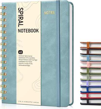 Lined Spiral Journal Notebook, A5 Hardcover Spiral Journals for Women Men, 150 Numbered Pages Spiral Bound Notebook, 100 GSM College Ruled Notebooks for Work, Note Taking 5.75" x 8.38", Olive Green